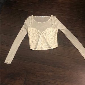 Cream long sleeve crop top
